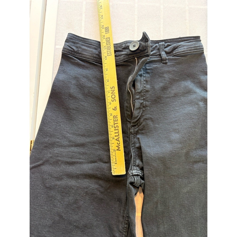 Zara Women Sz 4 Black High Waist Wide Leg Raw Hem Frayed Denim Barrel Jeans - Picture 3 of 8